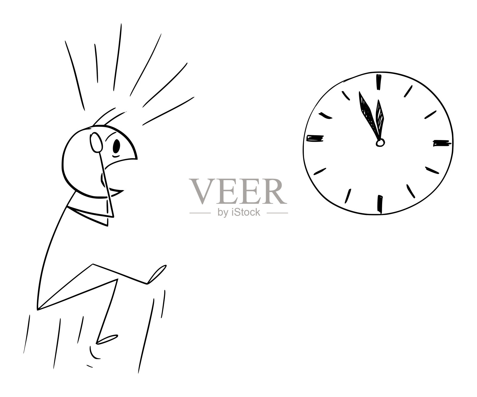 人或商人震惊看着时钟,矢量卡通棍图插图插画图片素材