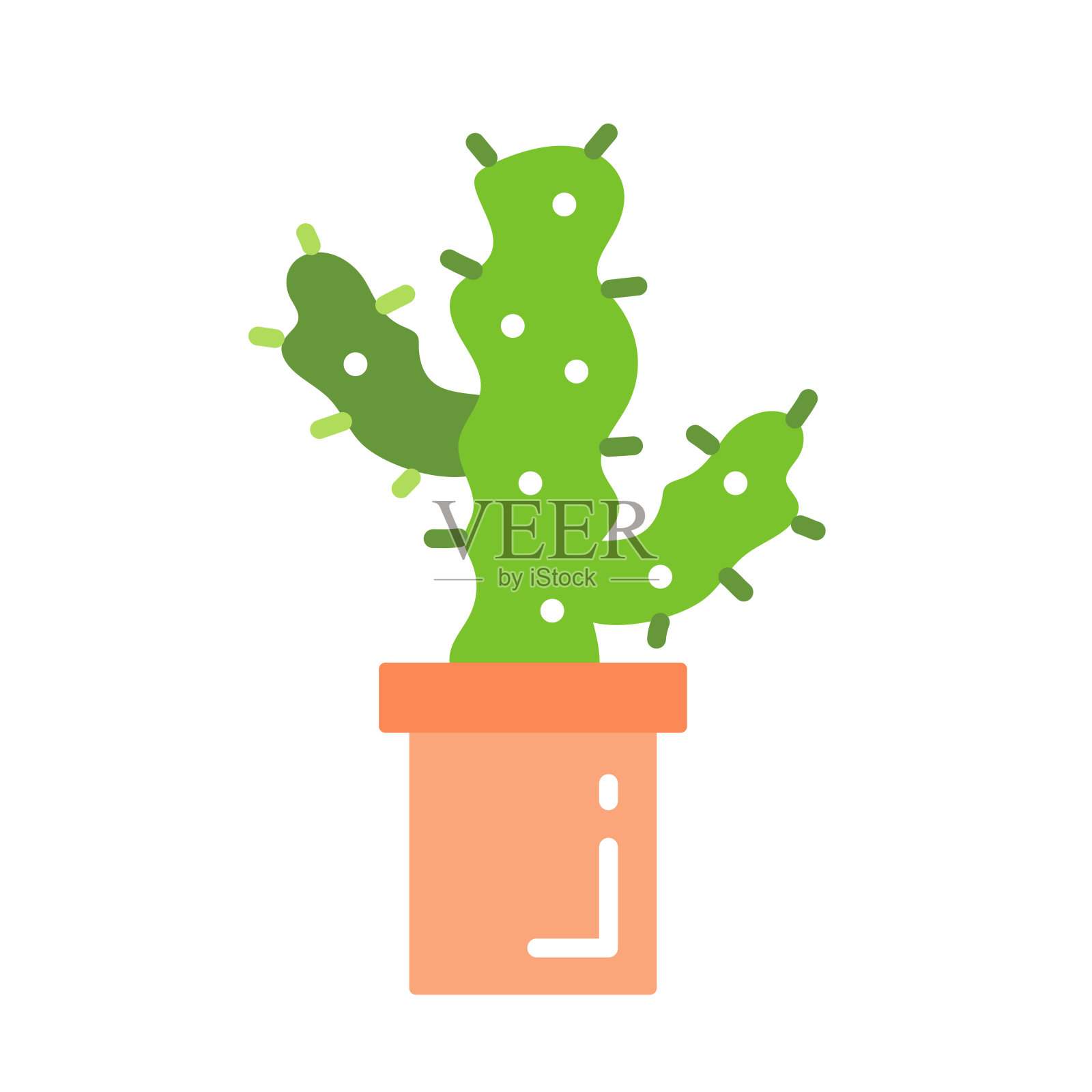 矢量插画可爱的绿色仙人掌在花盆,猫,卡通有趣的设计元素在卡哇伊动漫风格设计元素图片