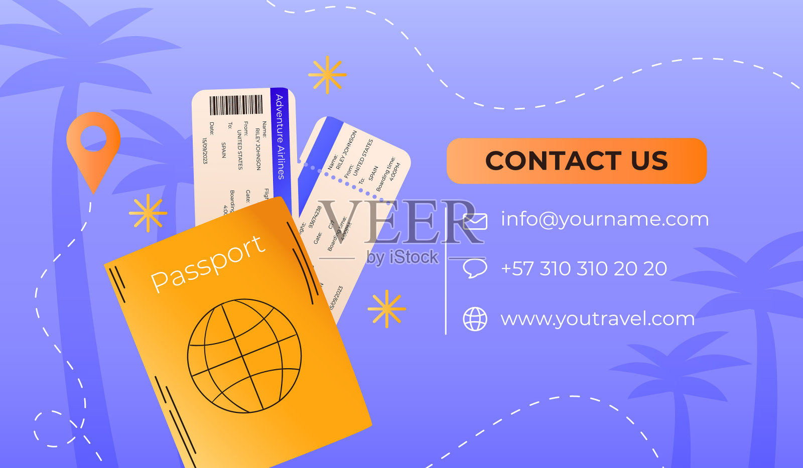 渐变旅行社横向名片设计模板素材