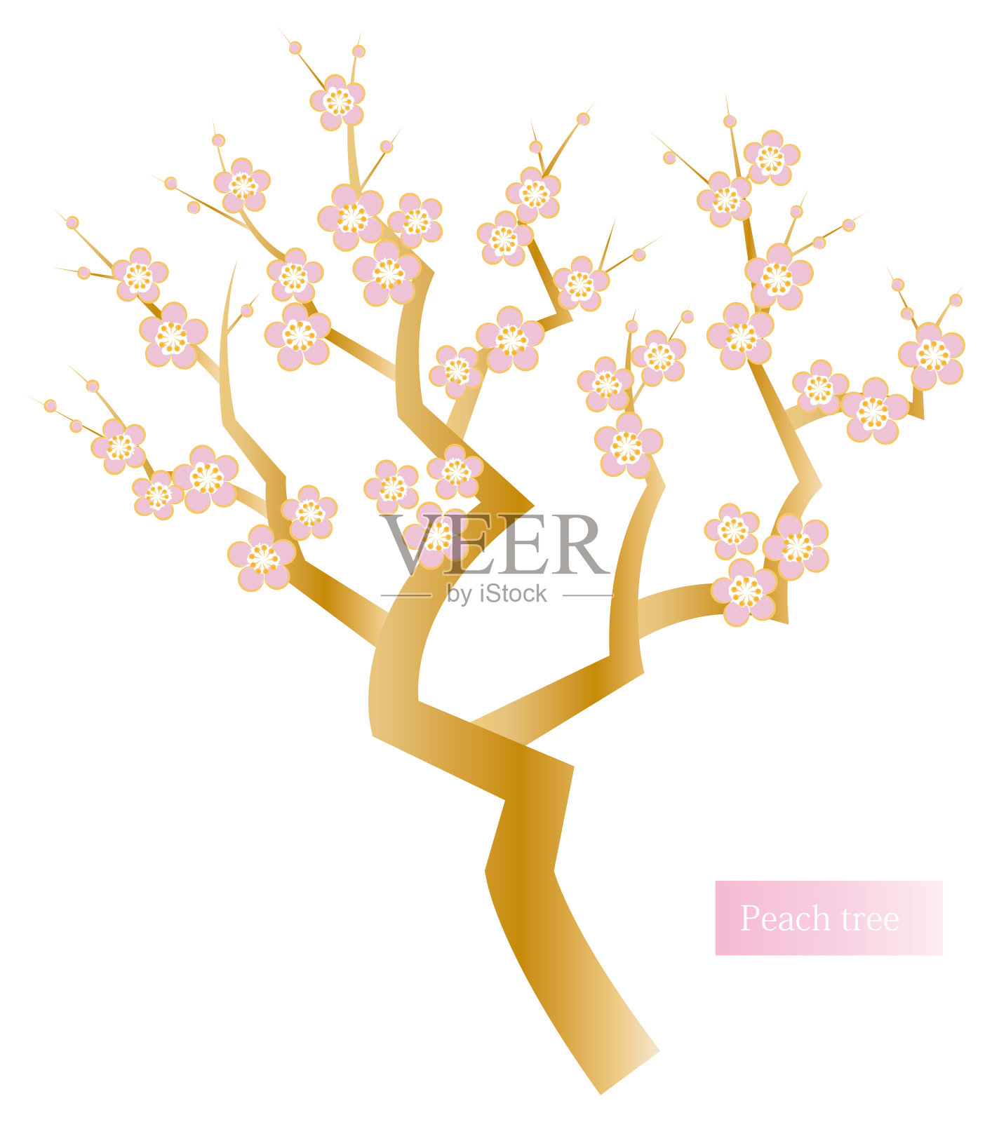 日本的工厂。桃花盛开的桃树。日本风格的时尚插画。向量。插画图片素材