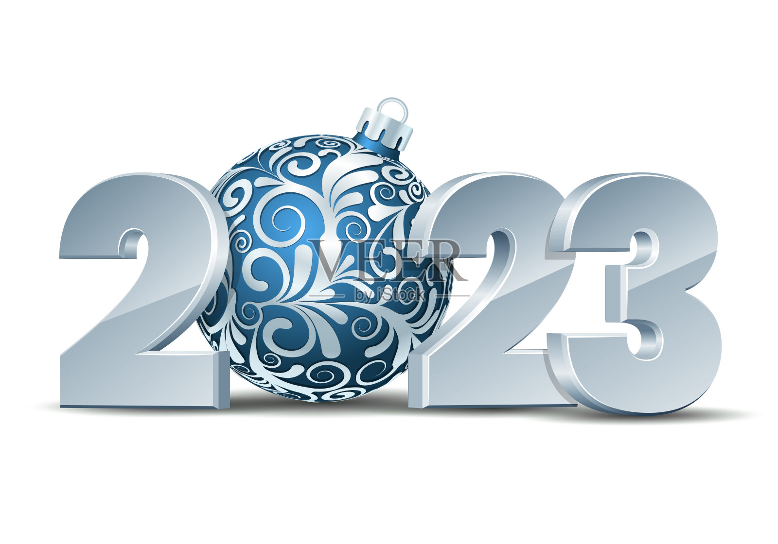 白色数字贺卡设计与蓝色圣诞球插画图片素材