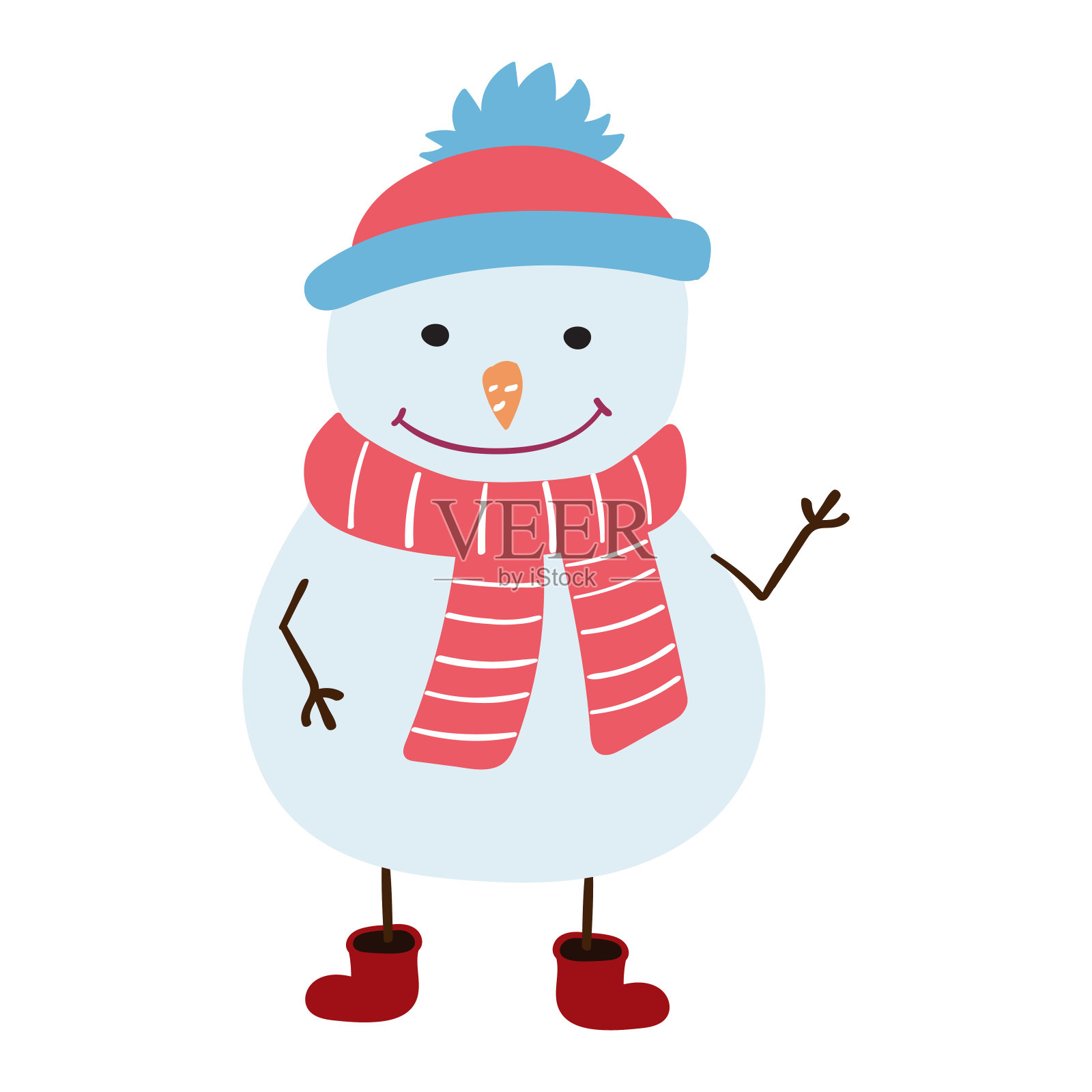 圣诞雪人戴着卡通风格的帽子和围巾设计元素图片