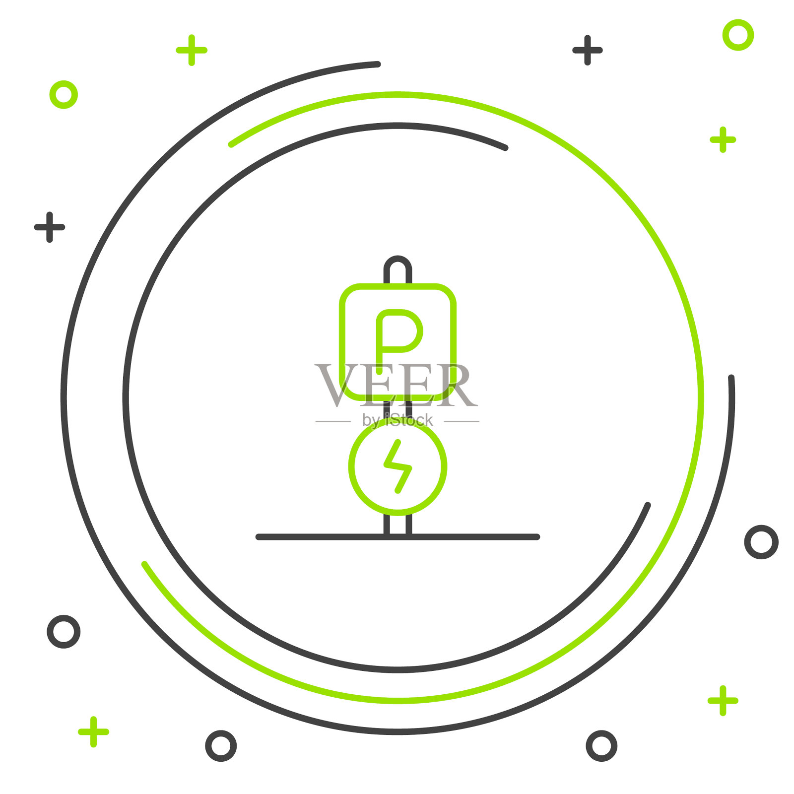 电动汽车线路充电停车图标隔离插画图片素材