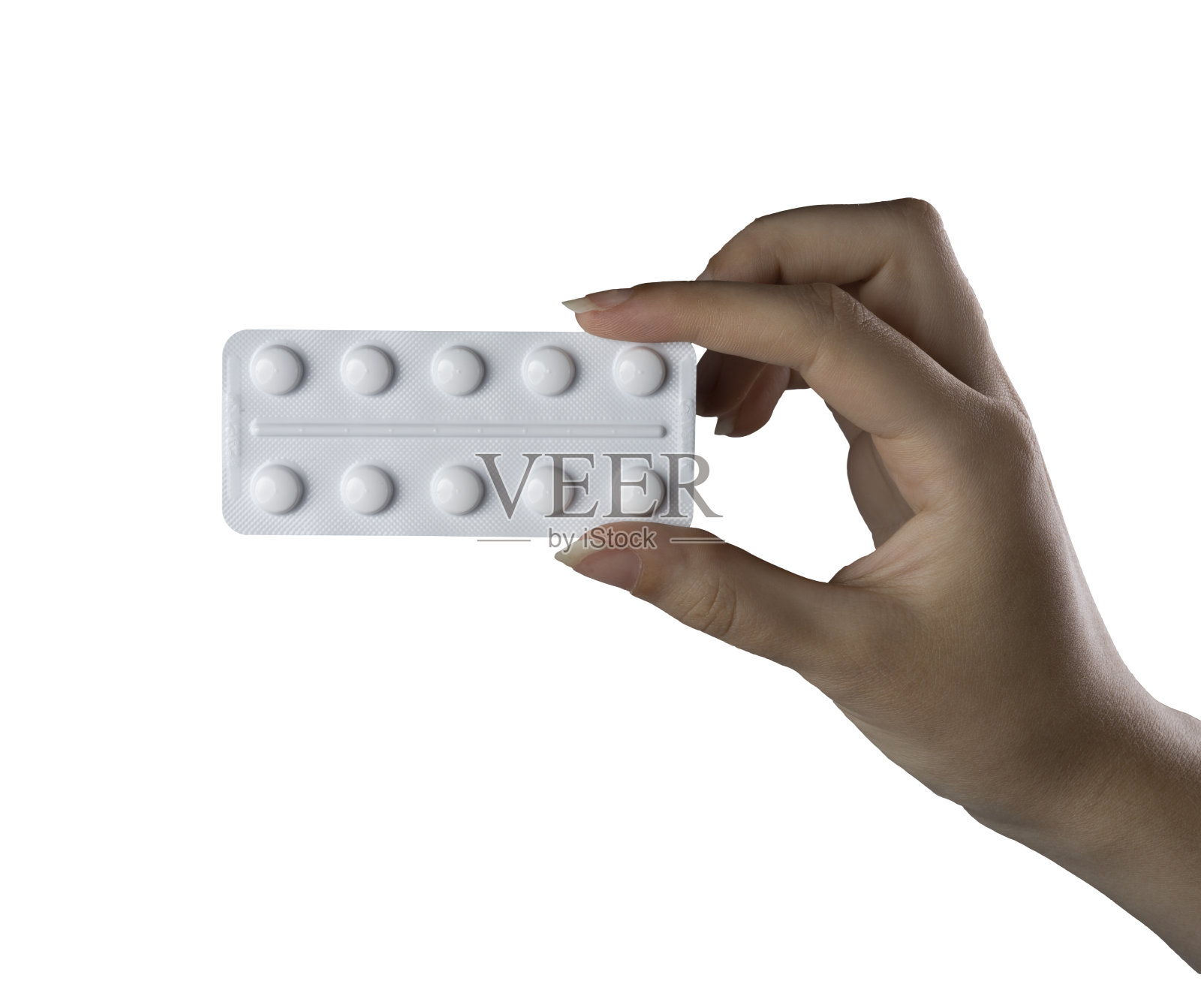 女人手里拿着一包起泡的药片照片摄影图片