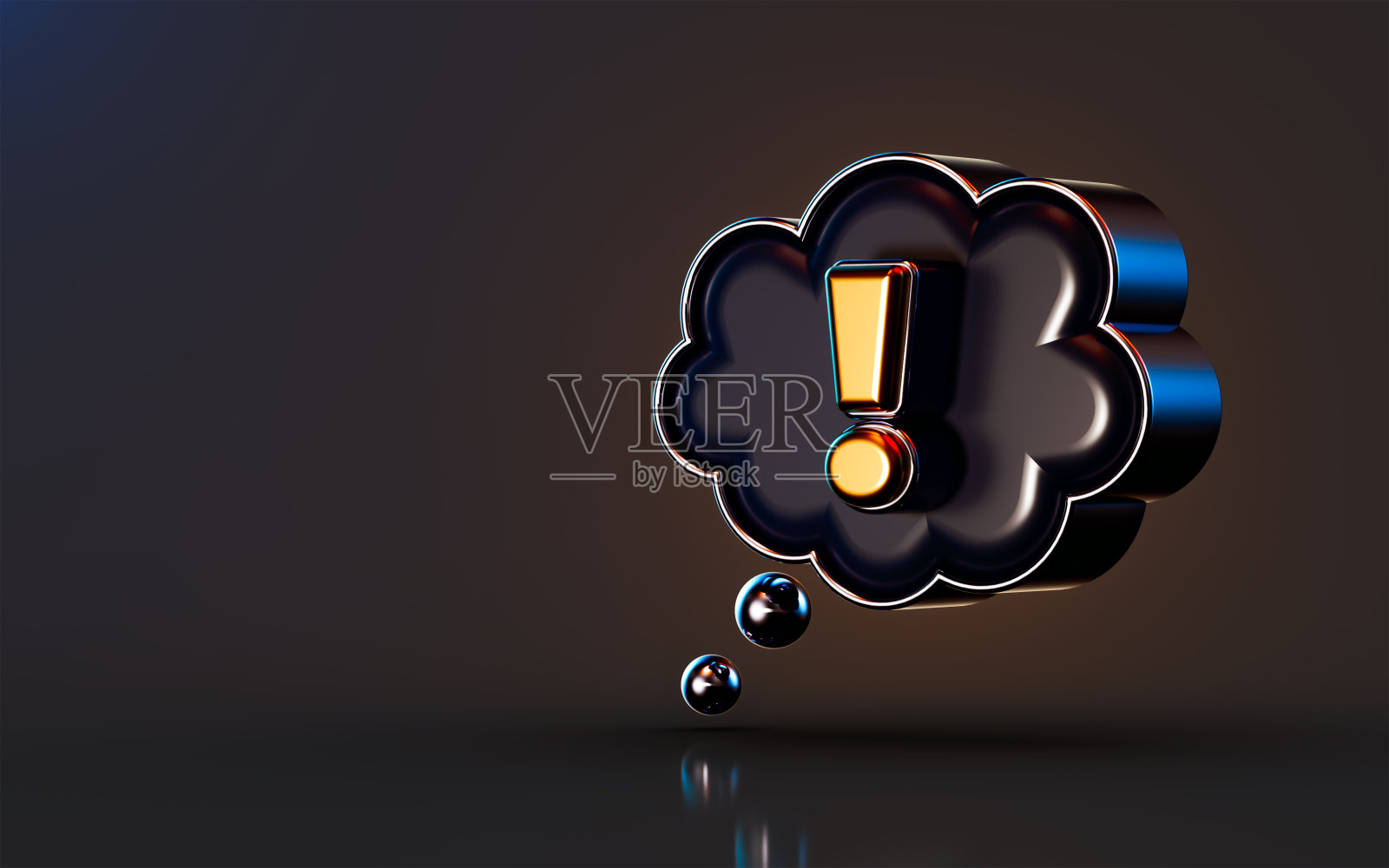 3d渲染金色金属感叹号徽章图标上的黑色背景照片摄影图片