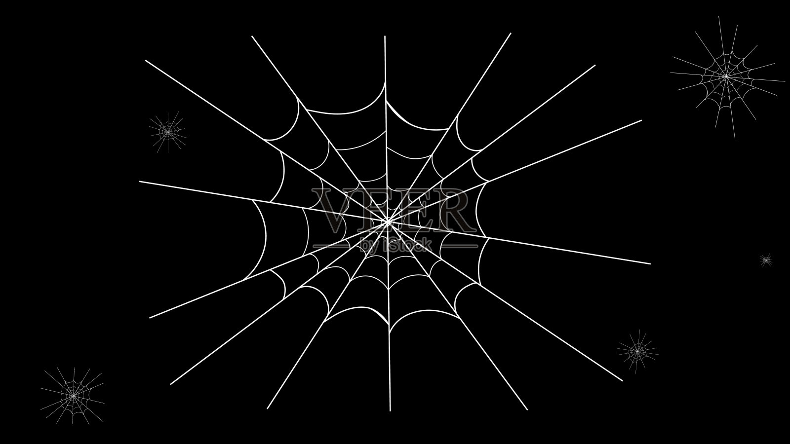 蜘蛛网和黑暗中的蜘蛛。黑色背景上的白色蛛网照片摄影图片