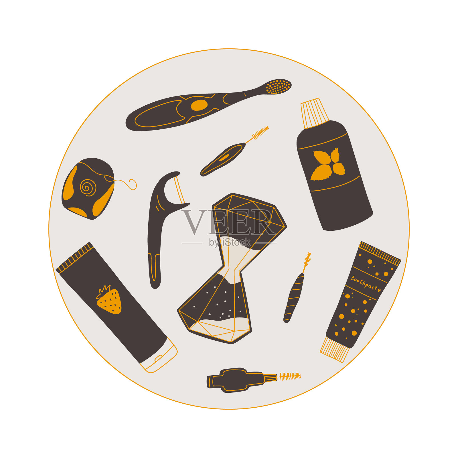 手绘牙齿护理元素。画矢量图插画图片素材