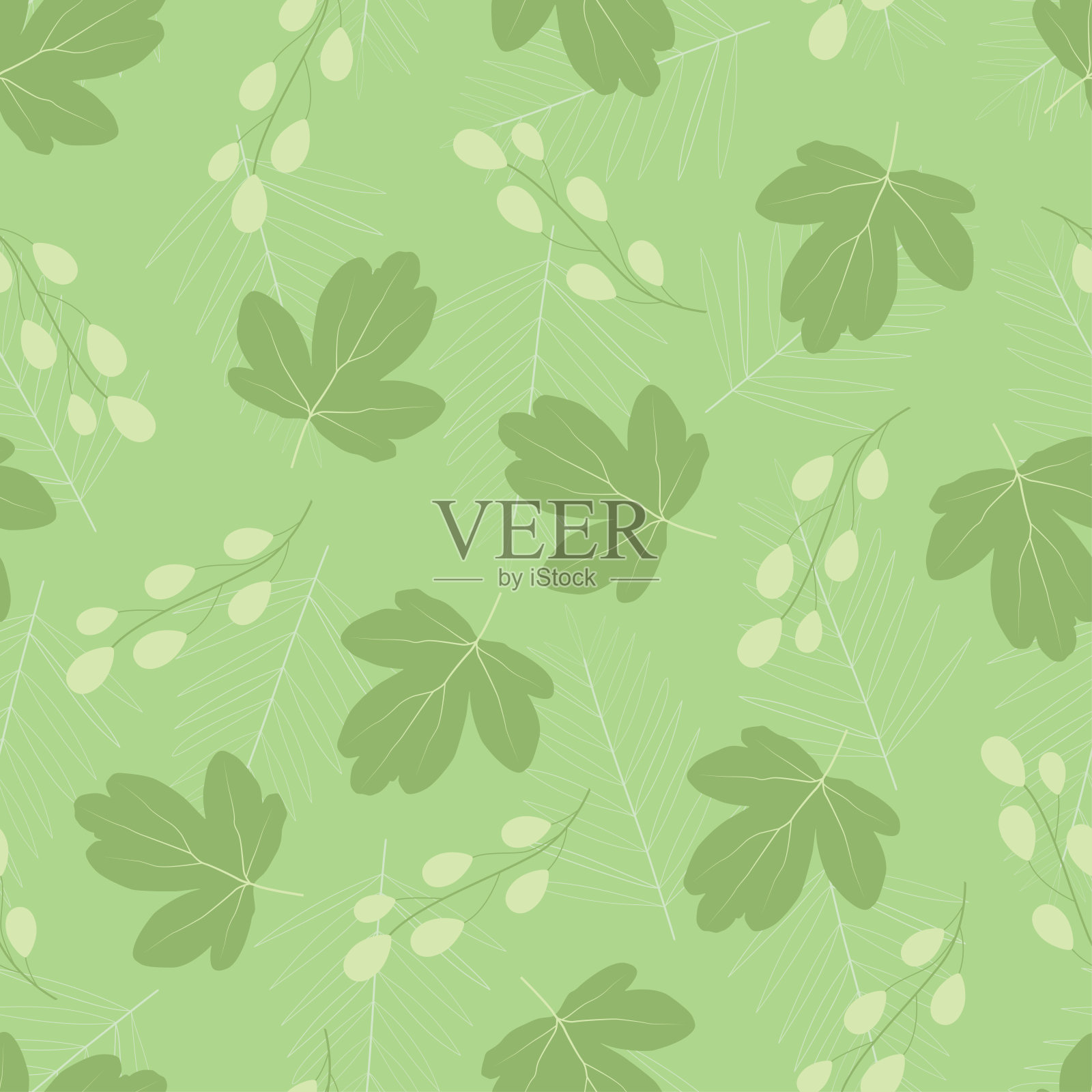 优雅的花卉无缝图案设计。叶子的艺术分枝。树叶重复纹理。平面印刷背景插画图片素材