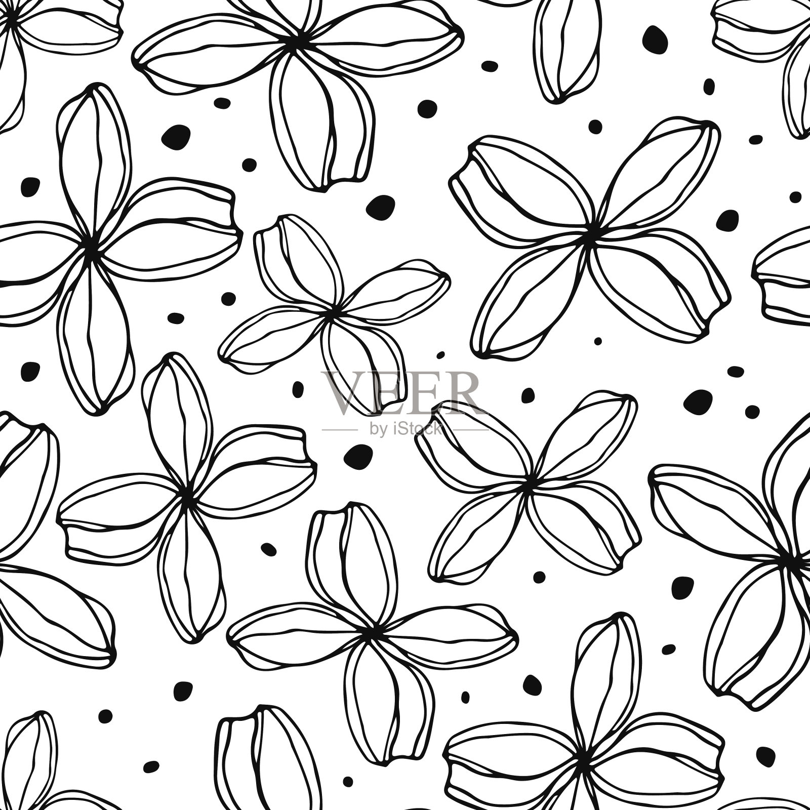 抽象素描花接缝图案。插画图片素材