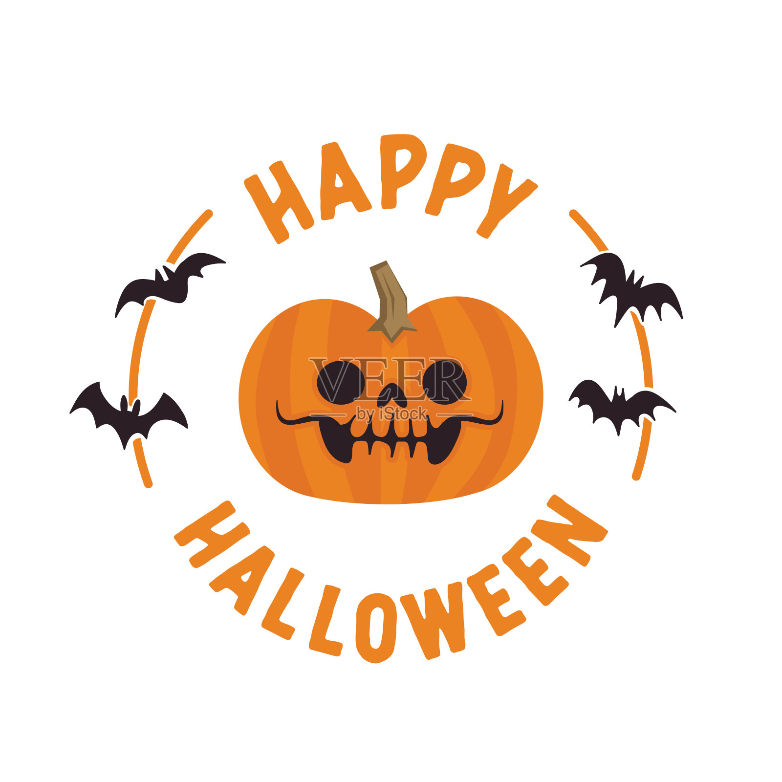 快乐万圣节徽章雕刻南瓜卡通插画。可爱的令人毛骨悚然的设计。插画图片素材