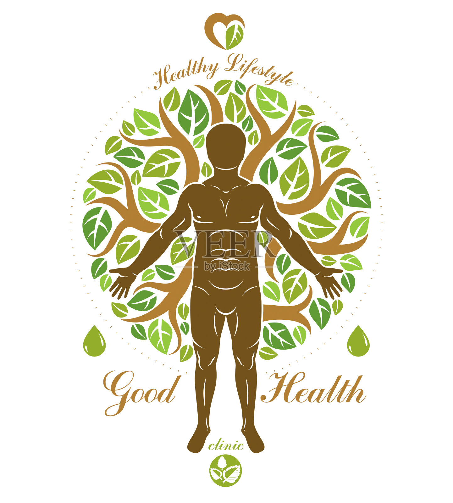 运动的人创造作为绿色树的延续的矢量插图。恢复健康,顺势疗法的想法。插画图片素材