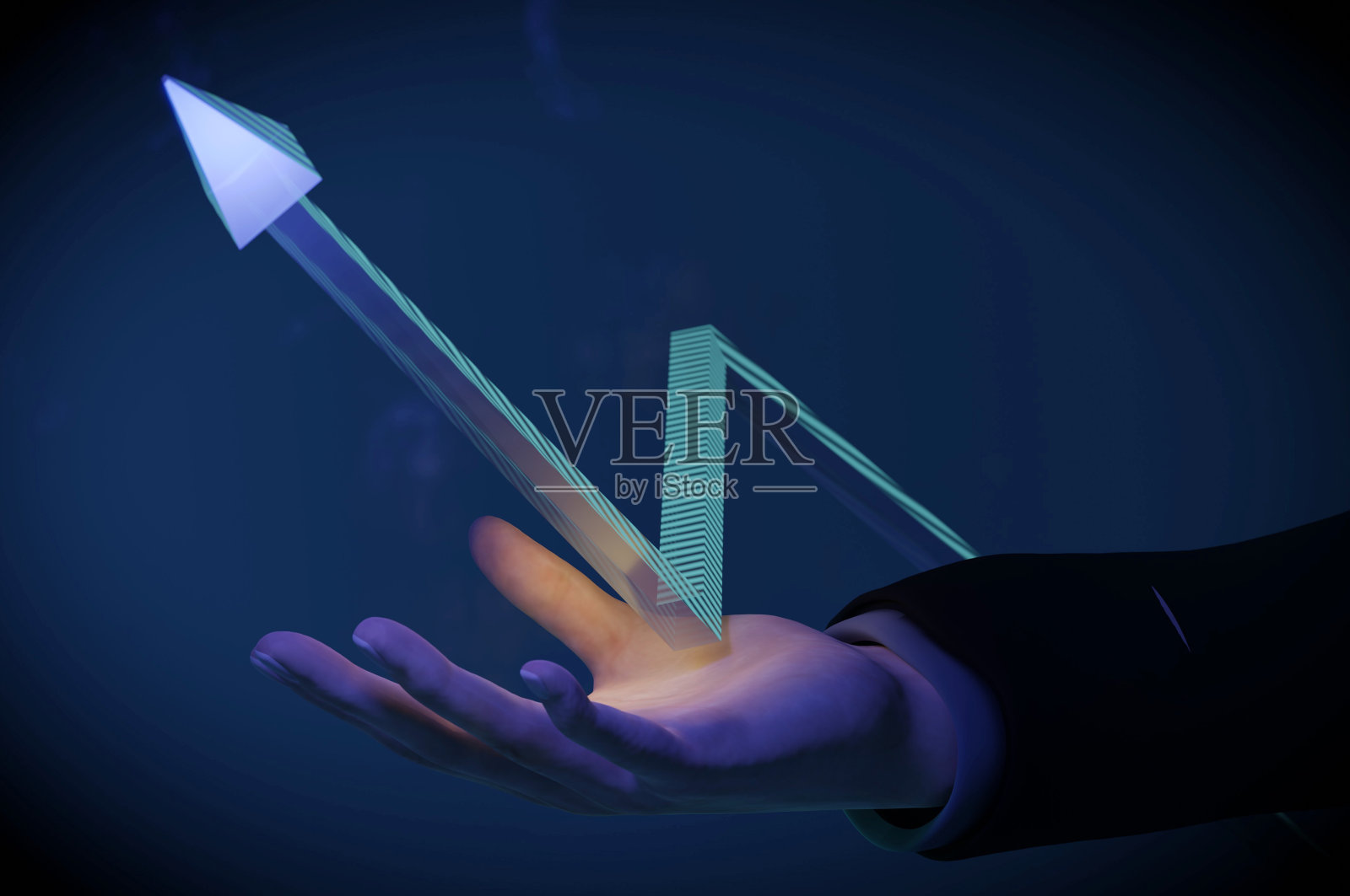 3D插图。3D渲染,商人手在增长箭头符号商业成功的背景图财务利润股票图照片摄影图片