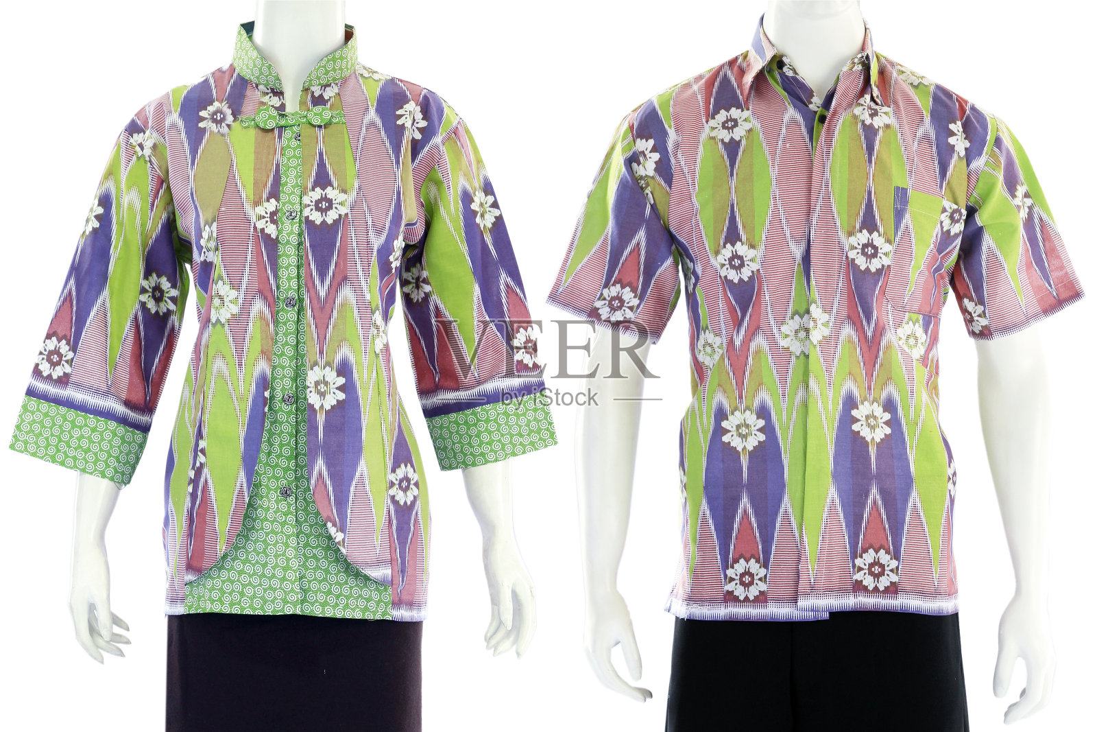 女士穿短衬衫,男士穿短袖衬衫照片摄影图片