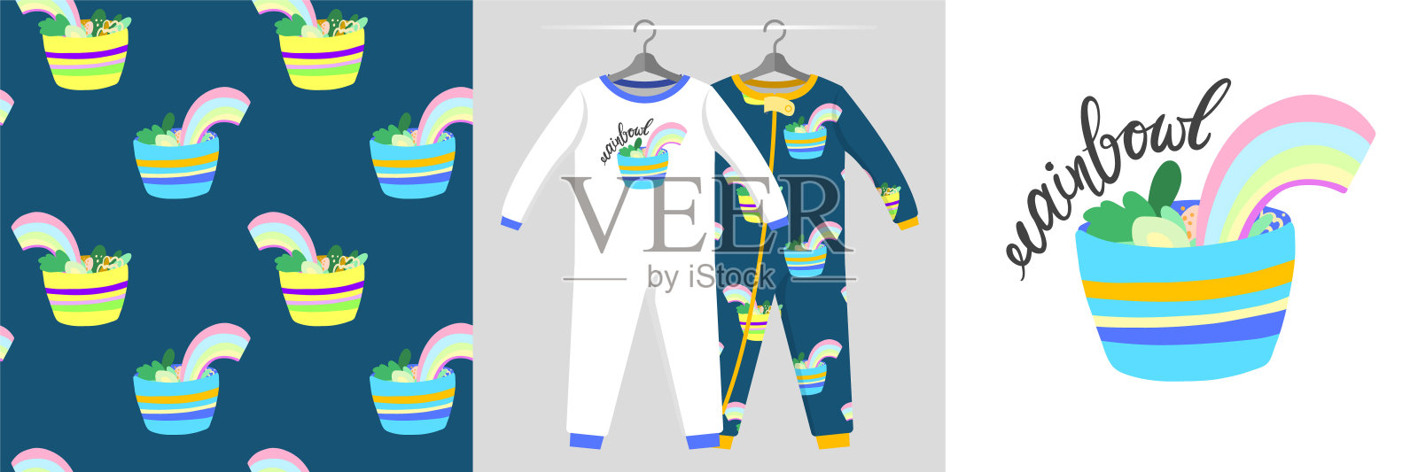 无缝蜂蜜图案与拉面bowland字母插图雨碗插画图片素材