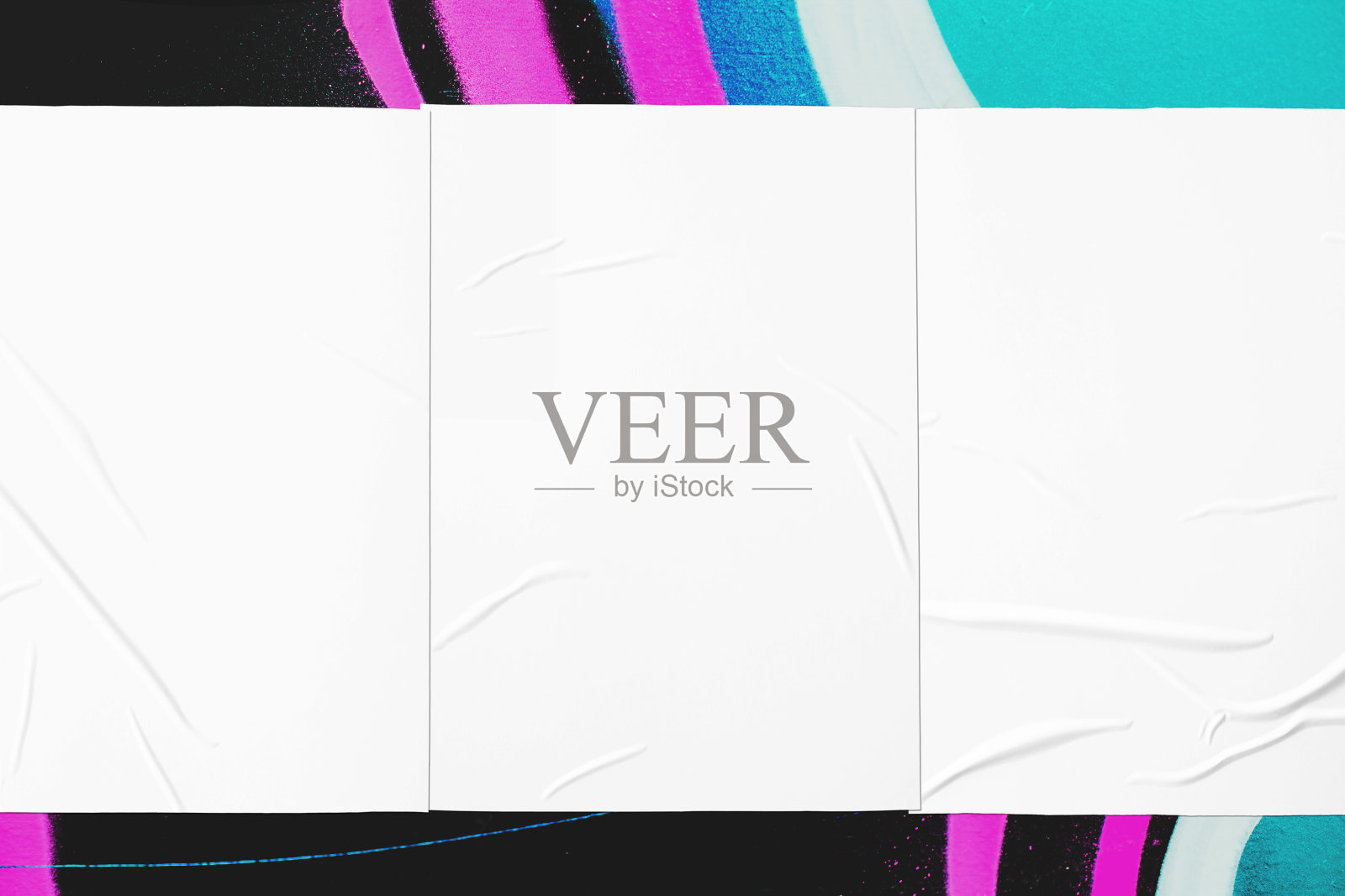 彩色城市墙壁纹理与三皱胶合海报模板照片摄影图片