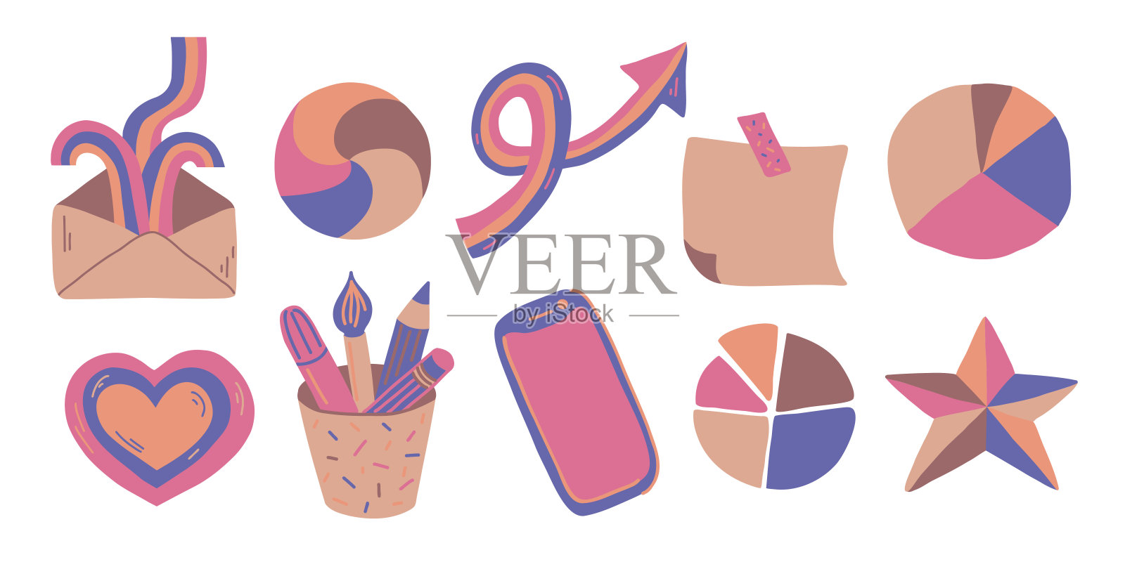 可爱的贴纸收集插画图片素材