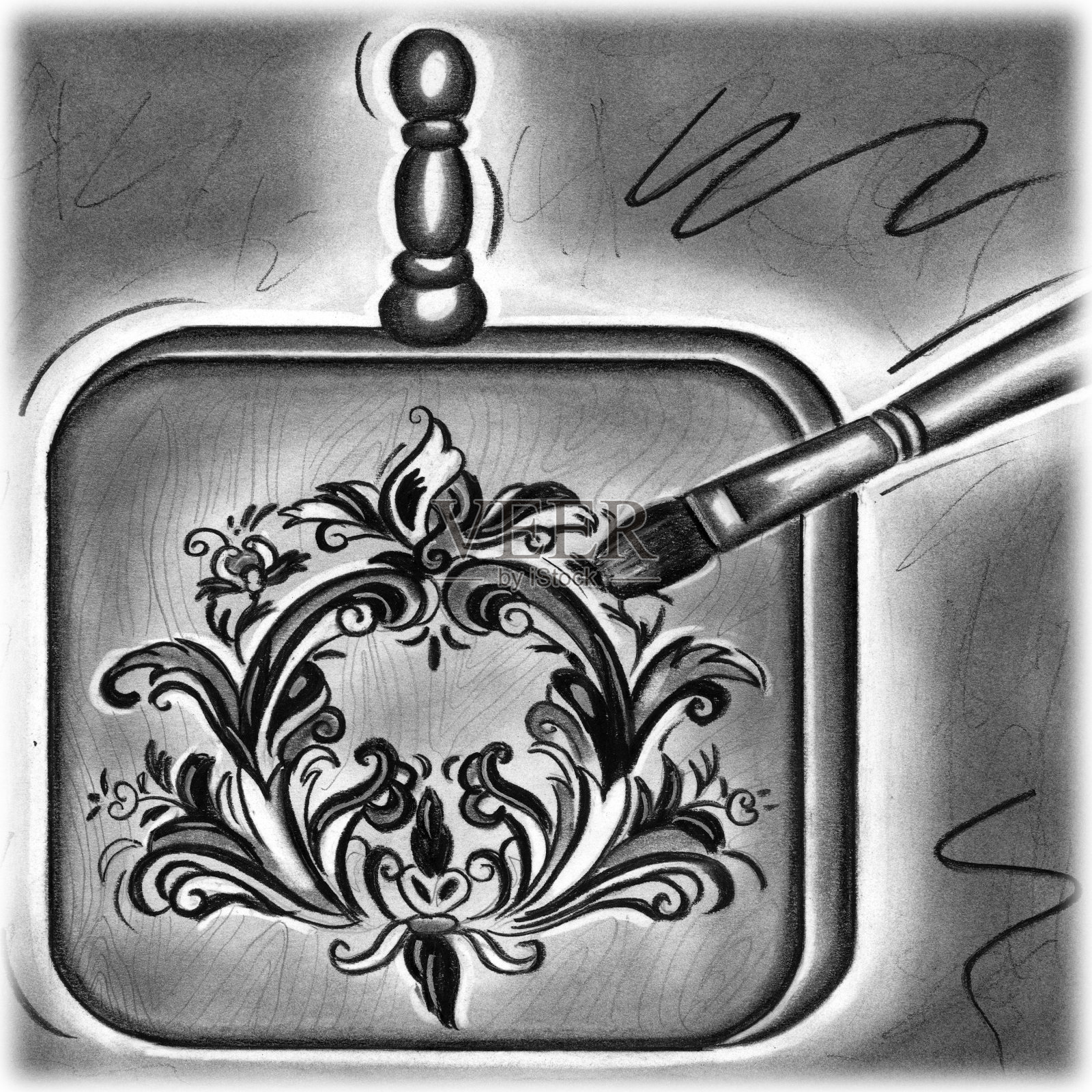 在木块上绘画插画图片素材