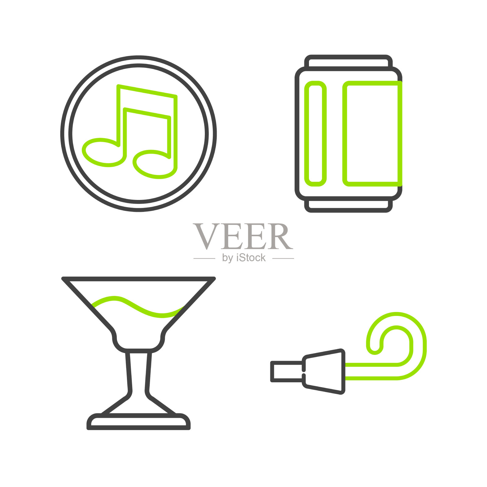 设线生日派对号角鸡尾酒啤酒罐图标素材