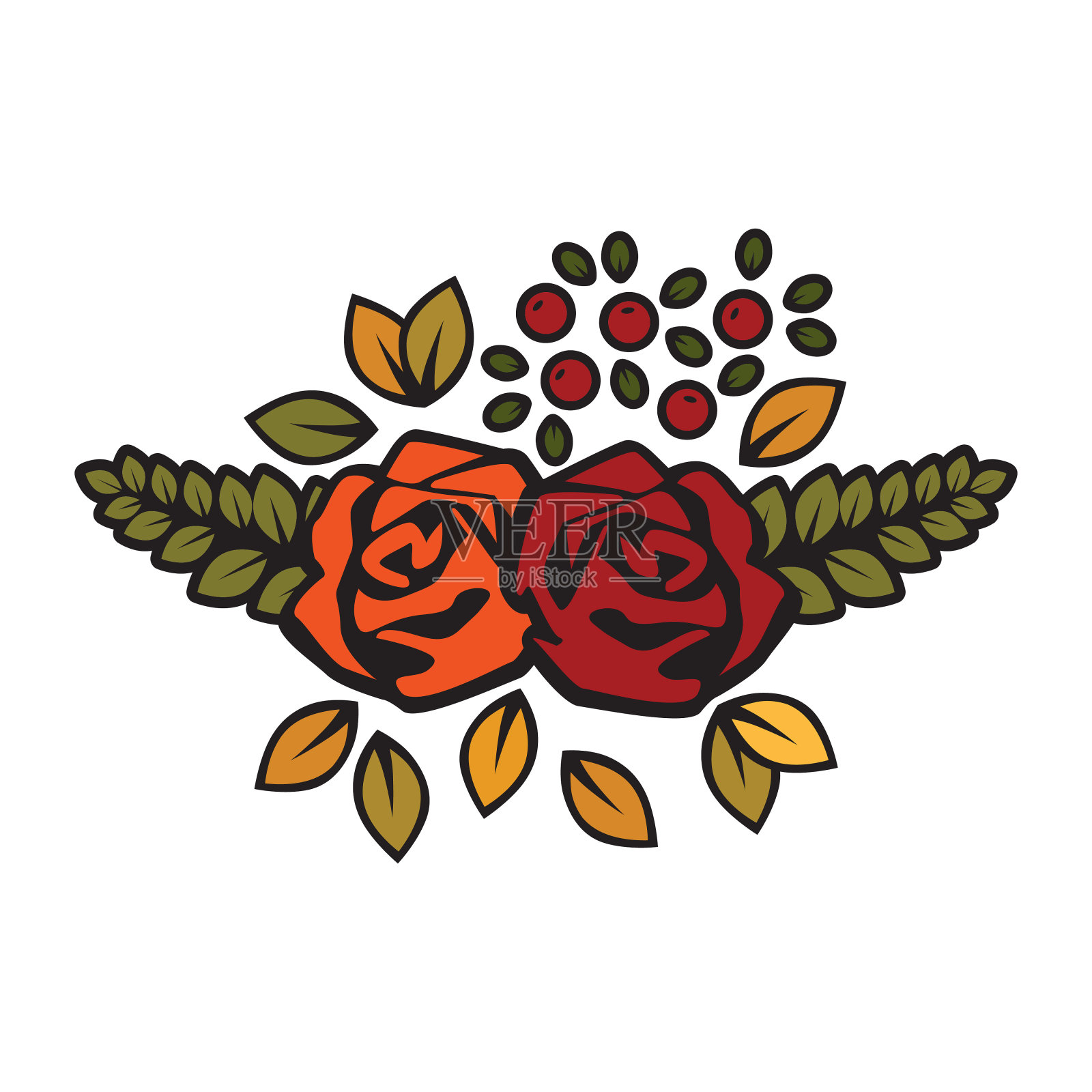 秋玫瑰花束插画图片素材