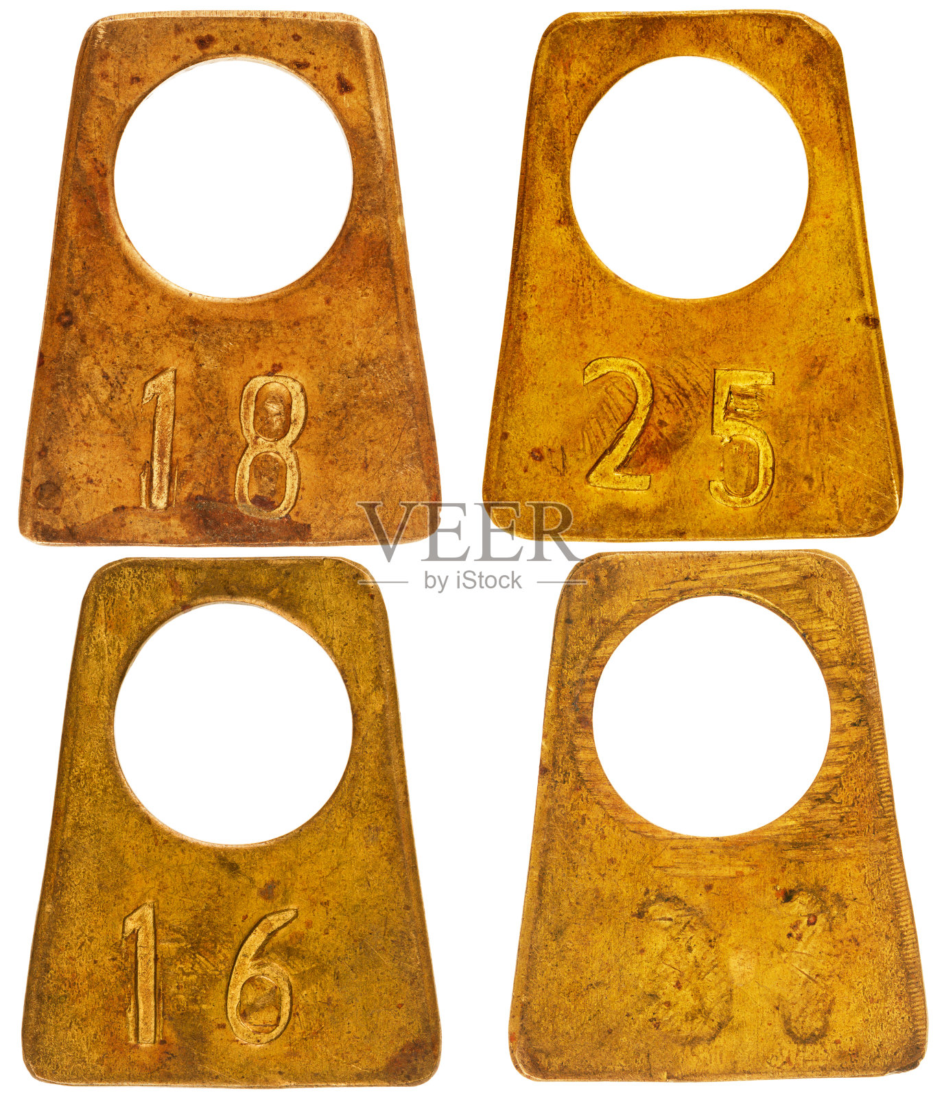 收藏古老的黄铜衣帽间标签照片摄影图片