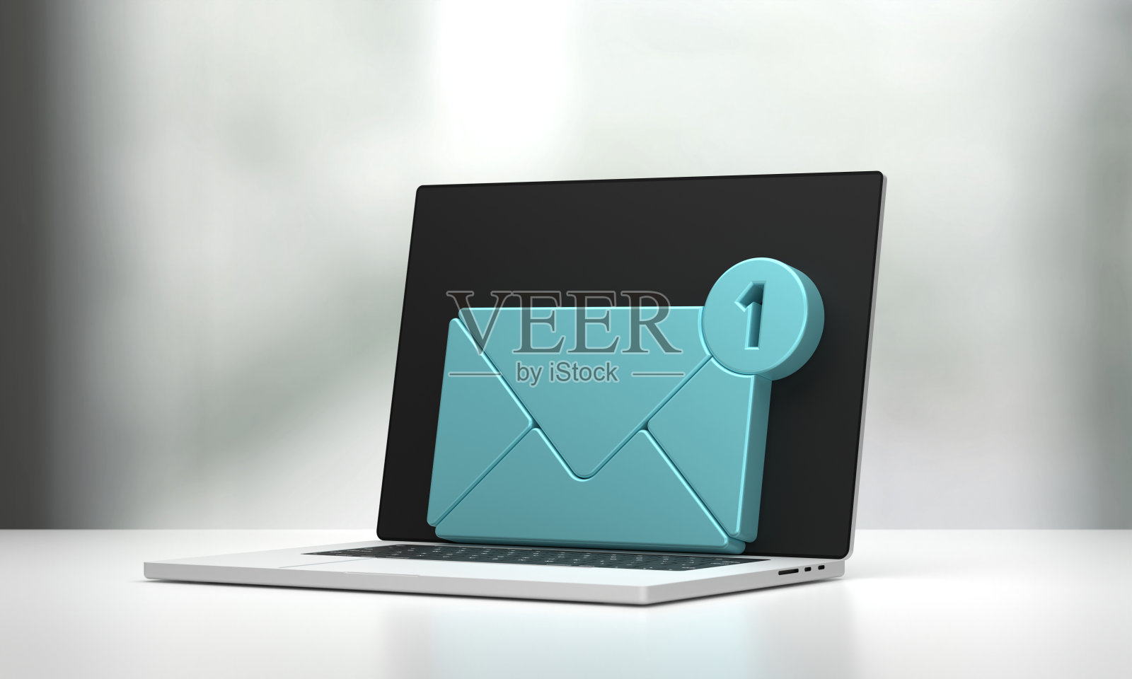 笔记本电脑上的3D蓝色新电子邮件图标照片摄影图片