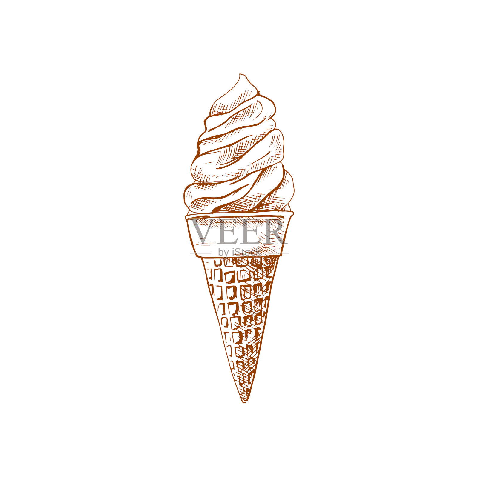 速写冰淇淋在华夫蛋筒奶油漩涡设计元素图片
