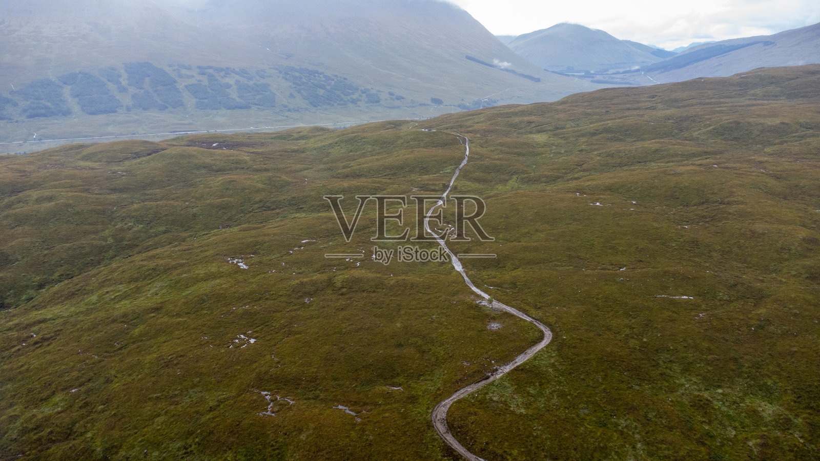 在苏格兰小径。西高地路徒步旅行。无人机拍摄的照片摄影图片