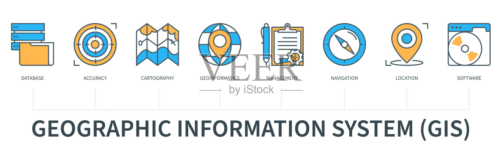 地理信息系统的概念与图标的最小平面线风格插画图片素材