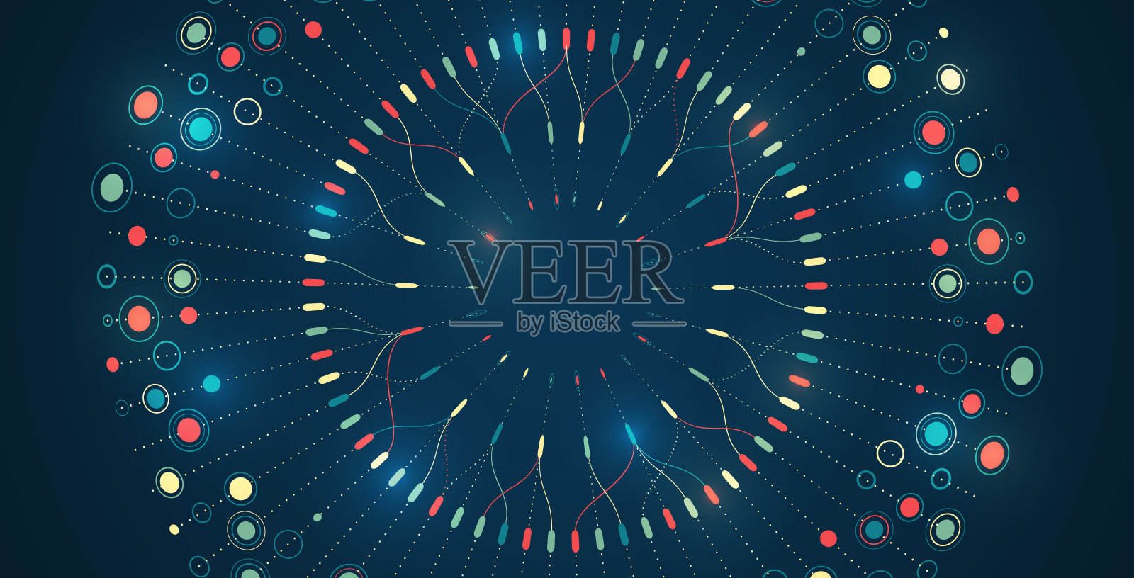 数据分析的概念。在深色背景下对大量数据进行排序。大数据可视化。未来网络或商业分析。构建信息流。插画图片素材