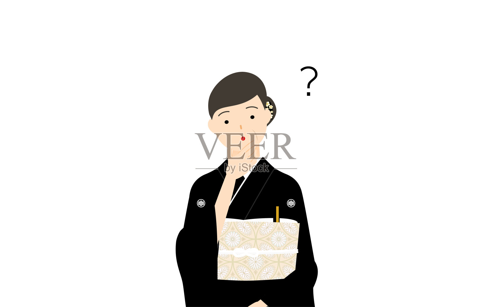 身着黑衣、身穿和服的高级妇女表示怀疑插画图片素材