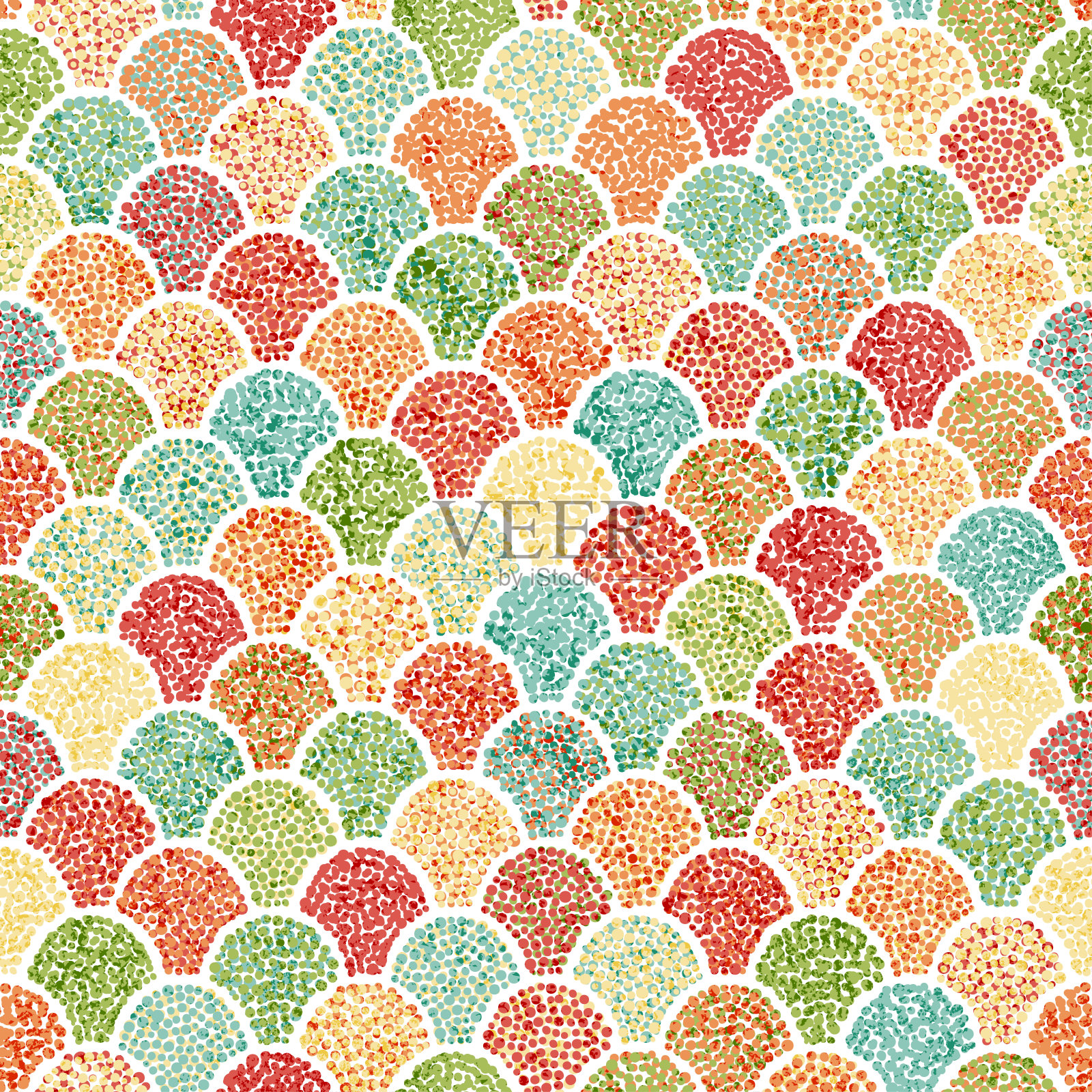 点彩风格的无缝波浪图案。插画图片素材