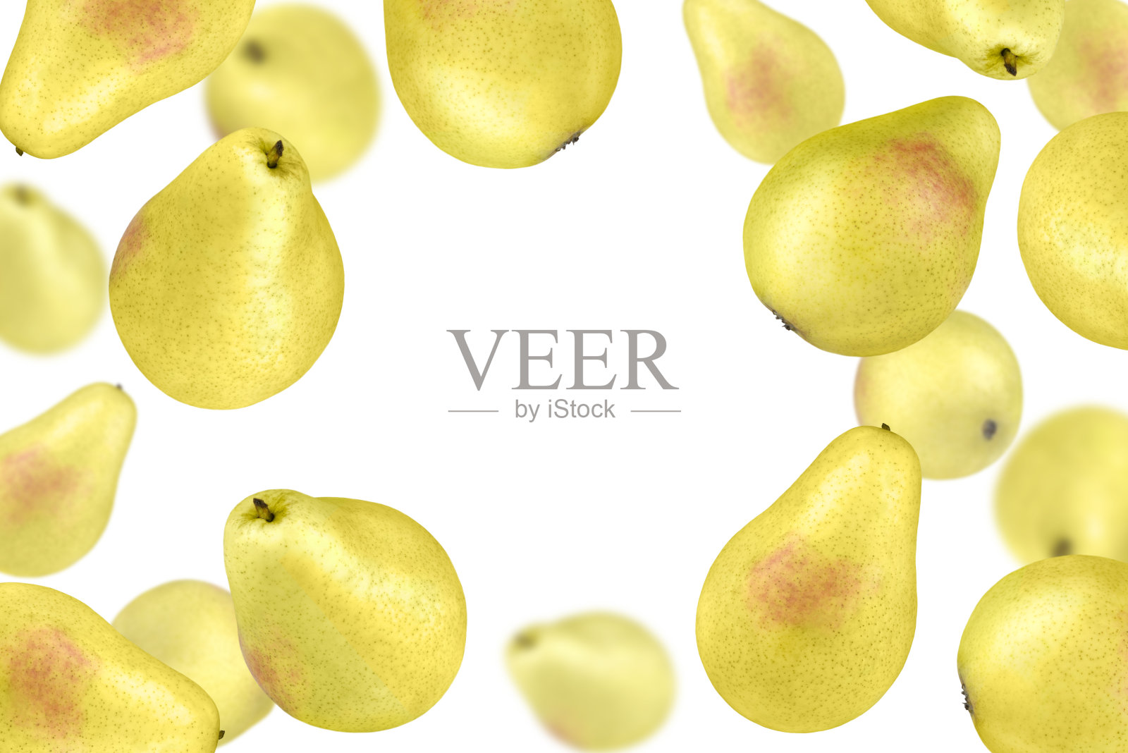 悬浮的梨孤立在白色背景。照片摄影图片