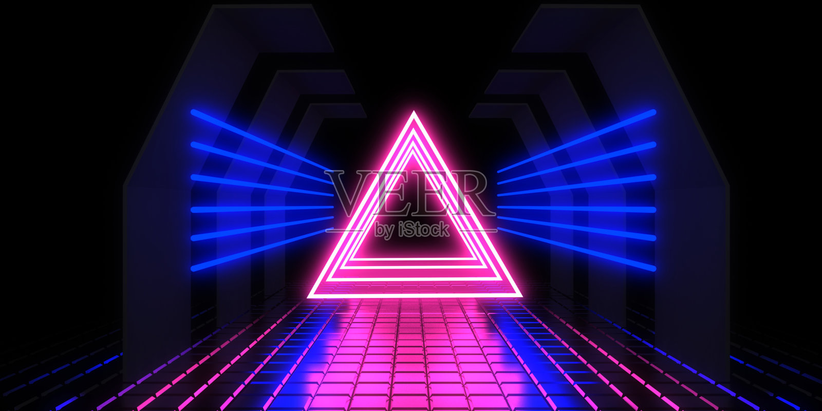 3D抽象背景与霓虹灯。霓虹隧道。空间建设。3d插图照片摄影图片