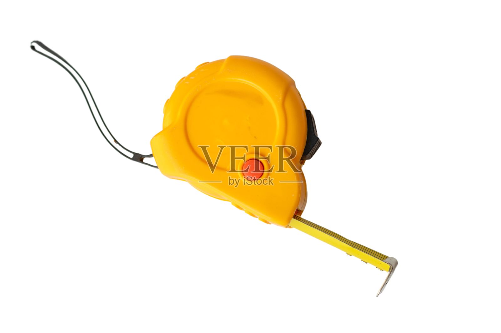 白色隔离背景上的黄色卷尺特写视图照片摄影图片