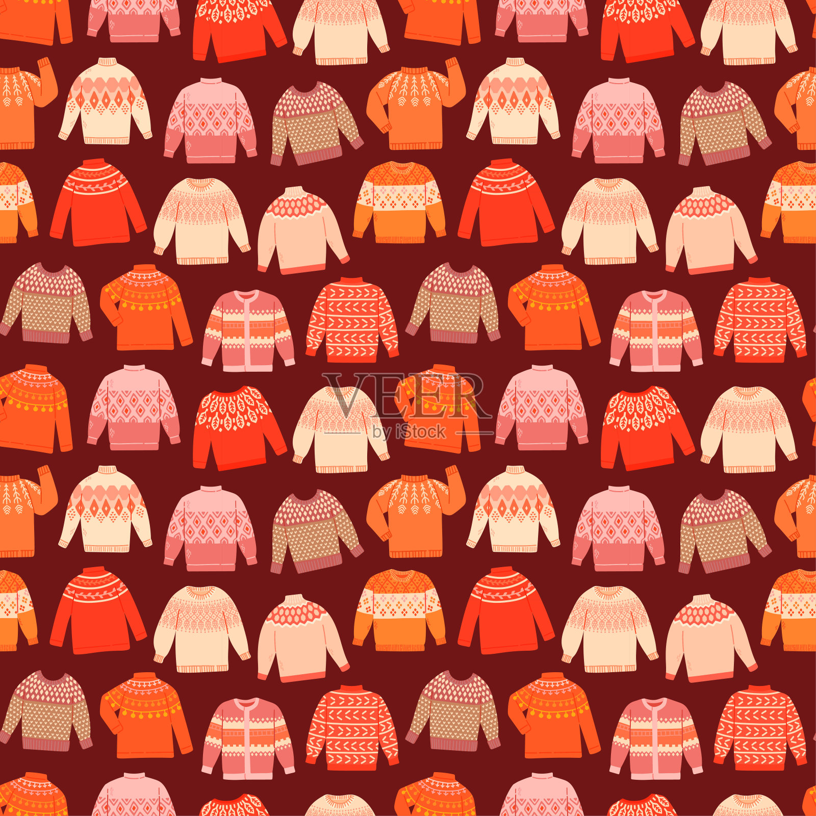 冬季针织毛衣无缝图案羊毛针织矢量插图插画图片素材