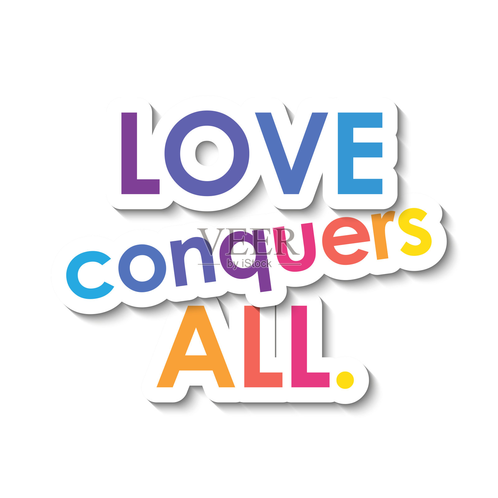 爱可以战胜一切。彩色印刷的口号插画图片素材