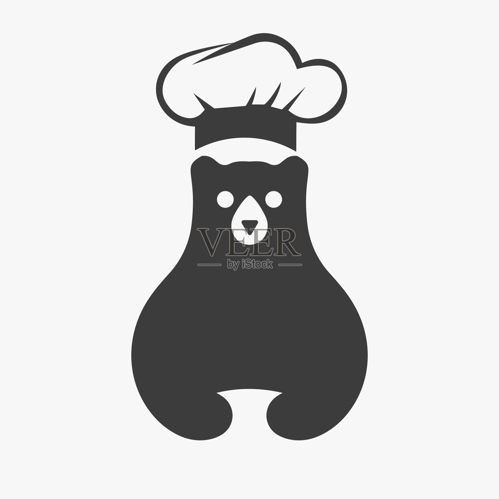 熊厨师帽标志负空间矢量模板。熊抱厨师帽符号插画图片素材