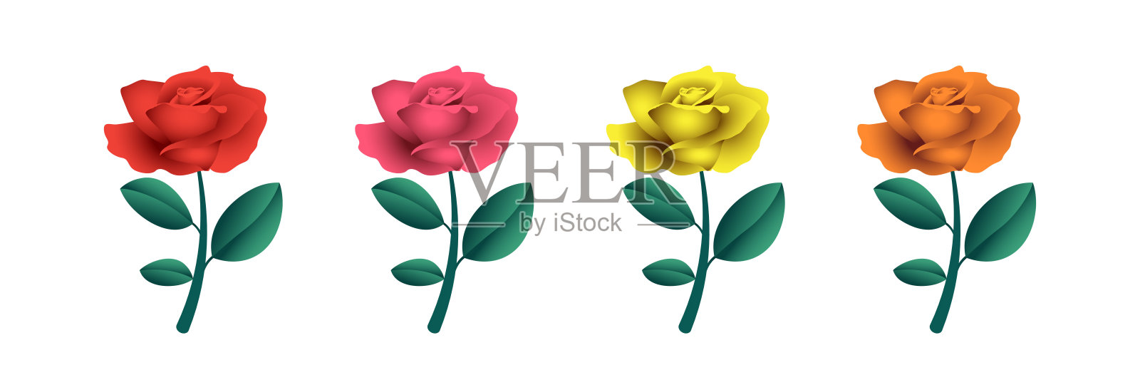 彩色玫瑰花朵装饰集合设计矢量图形插画图片素材