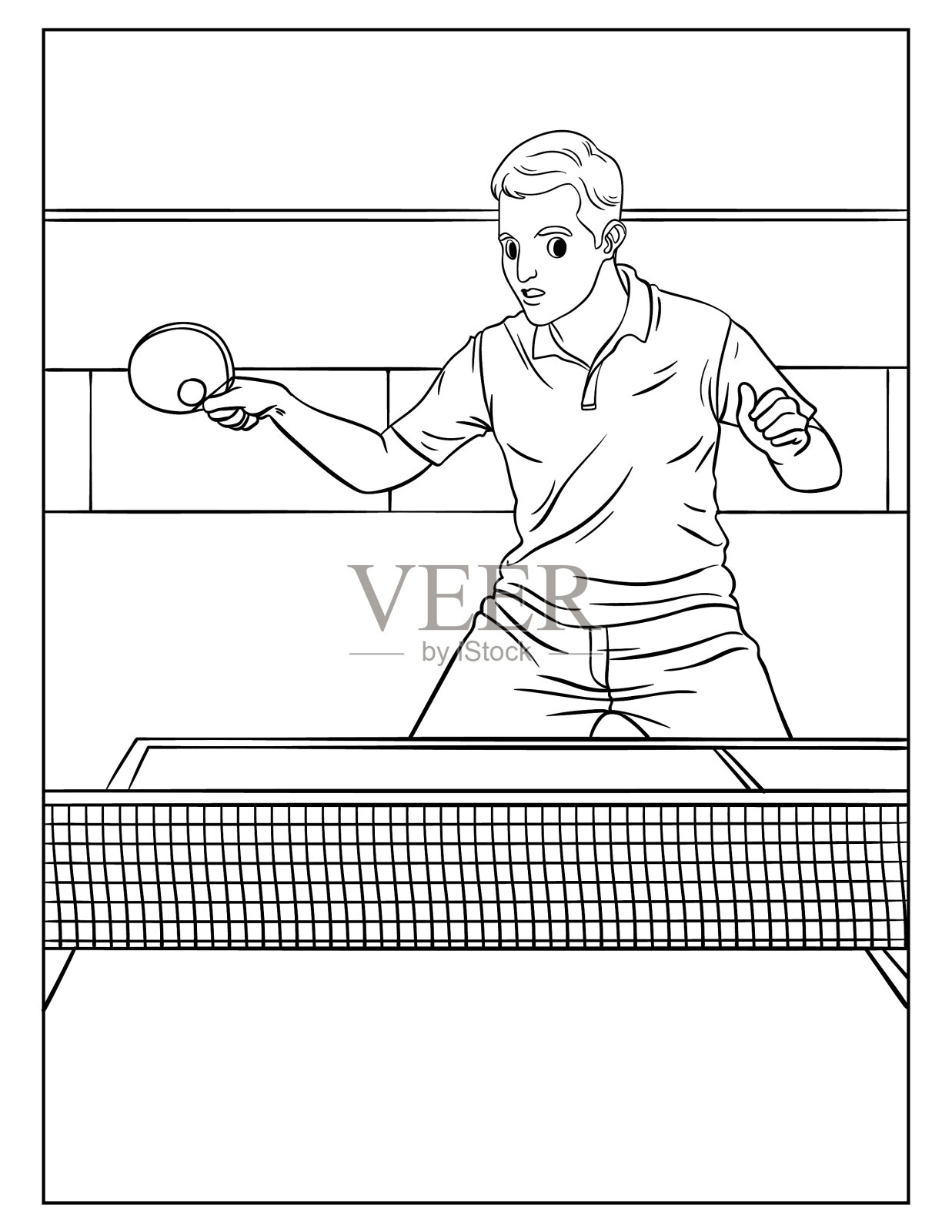 儿童乒乓球涂色页插画图片素材