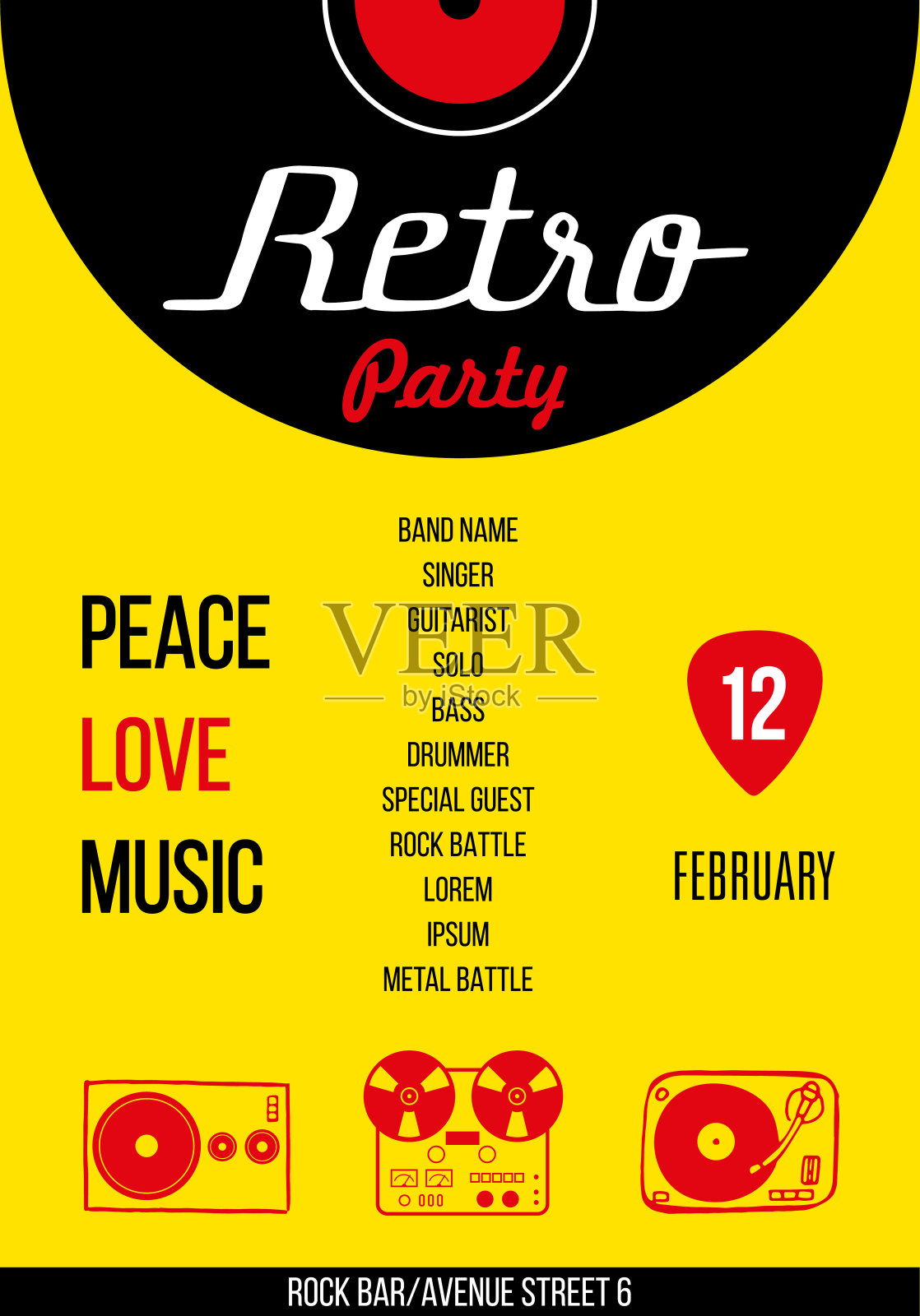 复古派对海报设计模板插画图片素材