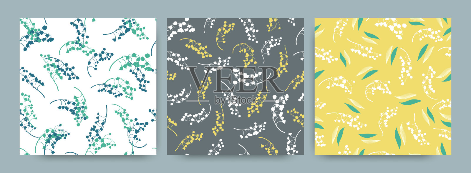 浪漫的铃兰。马甲花的芽。春天花织物。铃兰无缝图案。优雅的花瓣装饰。花的纹理。铃兰。插画图片素材