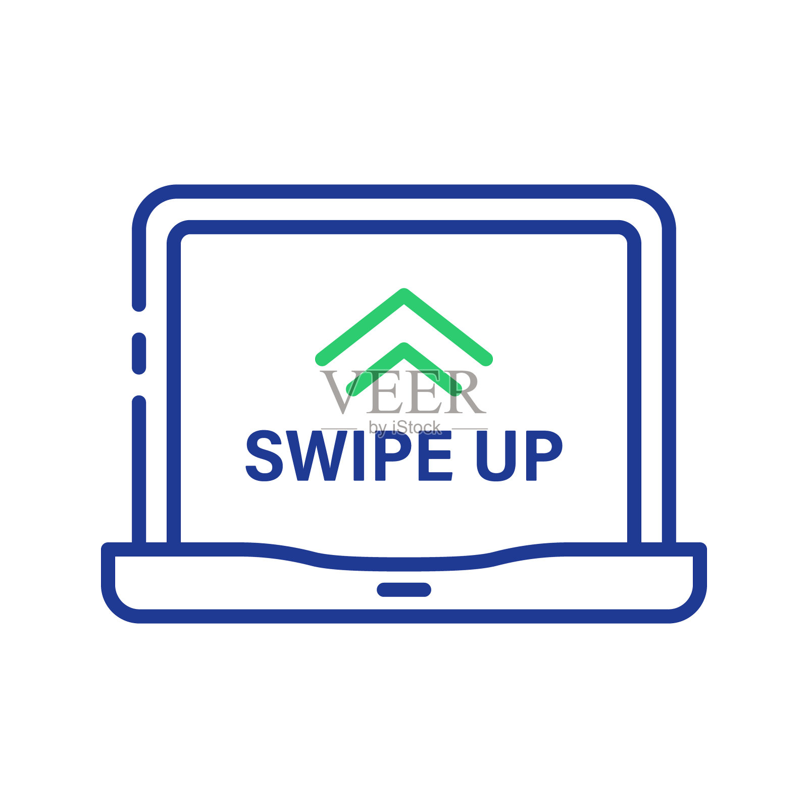 在电脑触屏线图标上做手势。向上滑动笔记本线性象形图。移动触摸屏技术在设备轮廓图标上拖动动作。可编辑的中风。孤立的矢量图插画图片素材