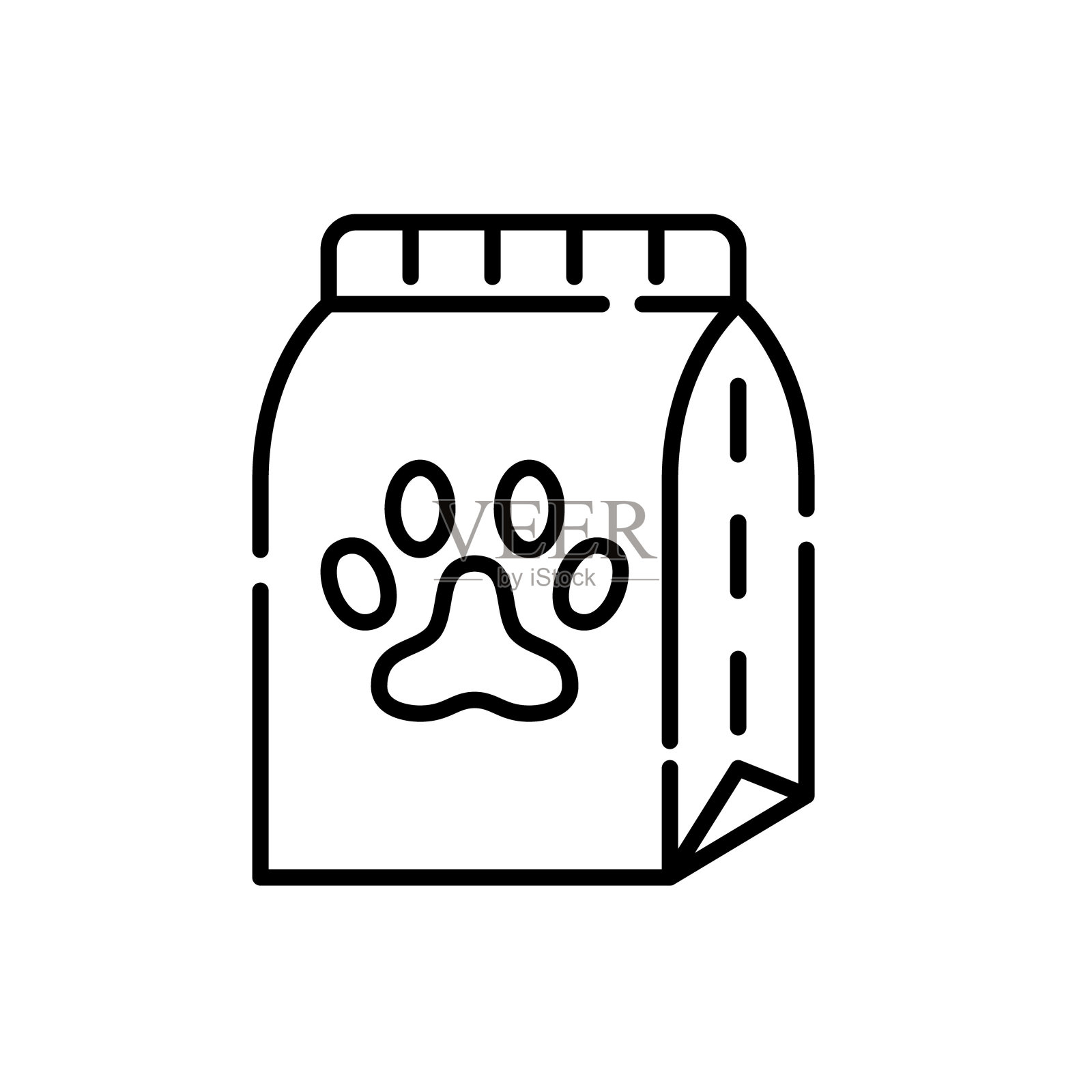 有爪子的猫粮或狗粮袋。像素完美,可编辑的笔画图标插画图片素材