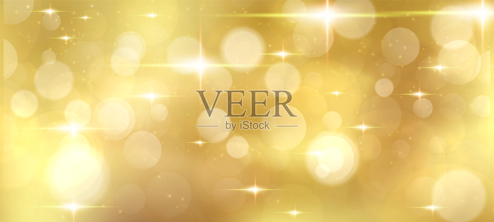 抽象的金色灯光在金色的背景上隔离开来。闪耀的星星和耀眼的光芒。为您的设计素材。现实灿烂的闪光矢量插画图片素材