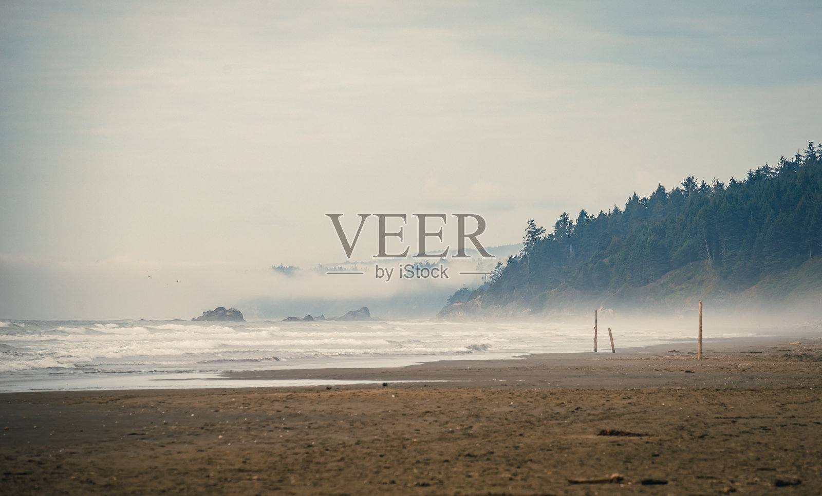 雾蒙蒙的海岸线照片摄影图片