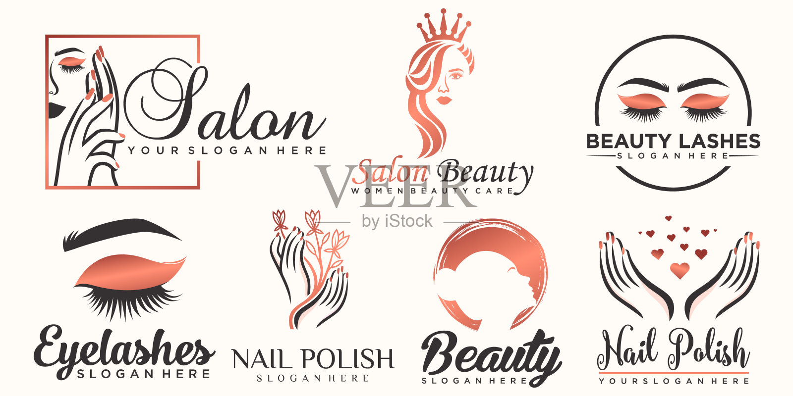 豪华美容院,指甲和睫毛图标套装设计插画图片素材