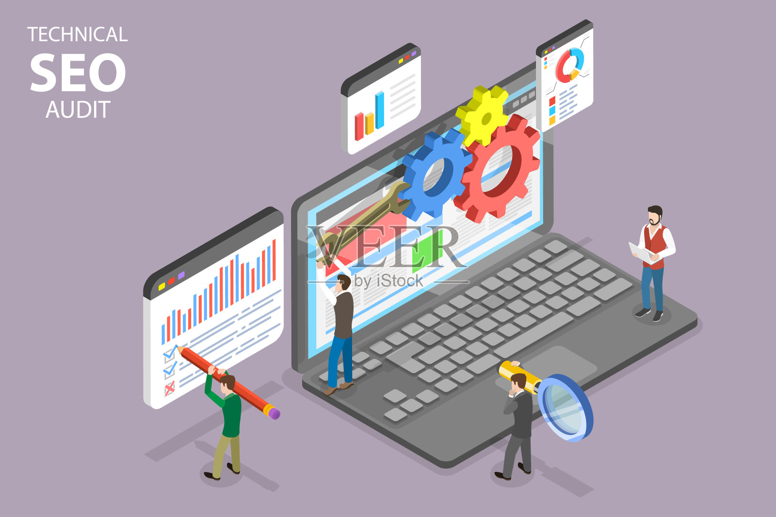 技术SEO审计的三维等距平面矢量概念图插画图片素材