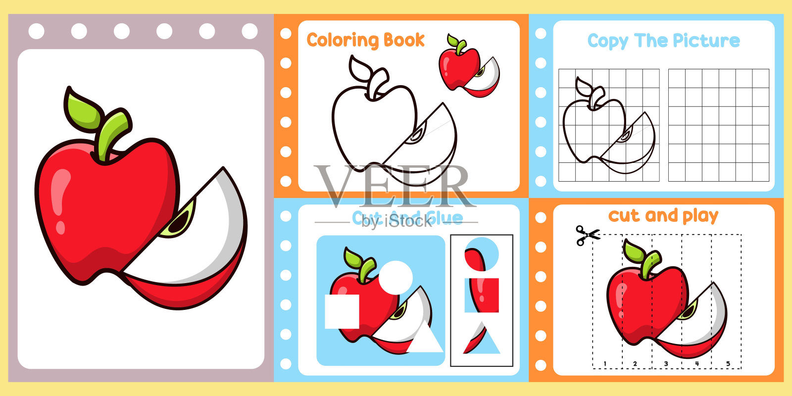 工作表包的孩子与苹果矢量插画图片素材