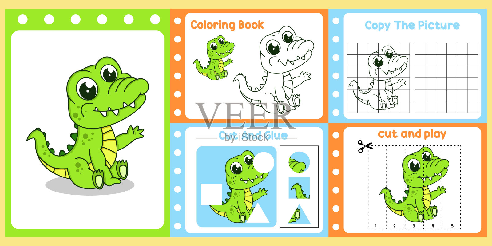 工作表包的孩子与鳄鱼矢量插画图片素材