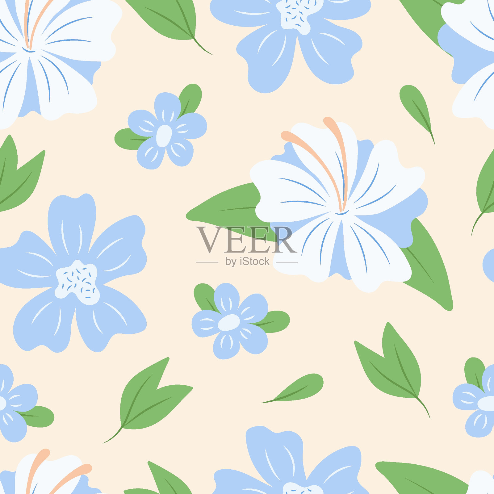 无缝图案上的浅背景蓝色花朵插画图片素材